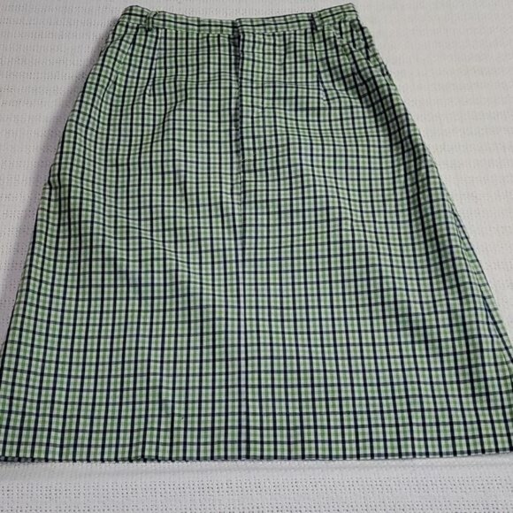Vintage 1970's Handmade Zippered Sz. 25 Blue & Green Striped Midi Skirt - Picture 1 of 9